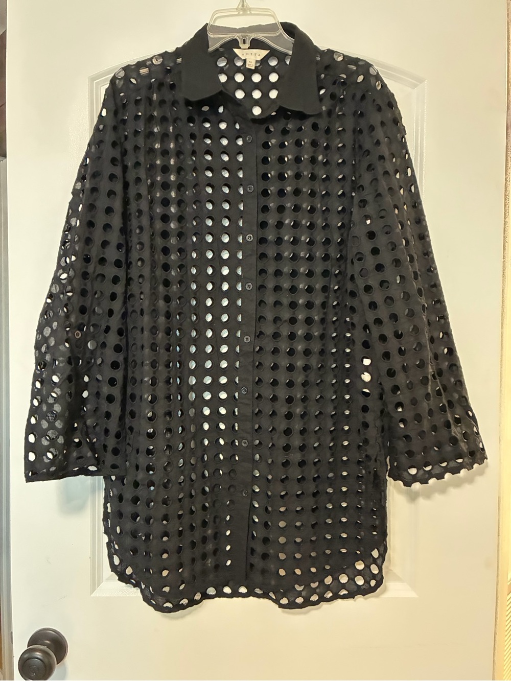 ADIVA black eyelet lace cotton tunic shirt cover-up women’s XL